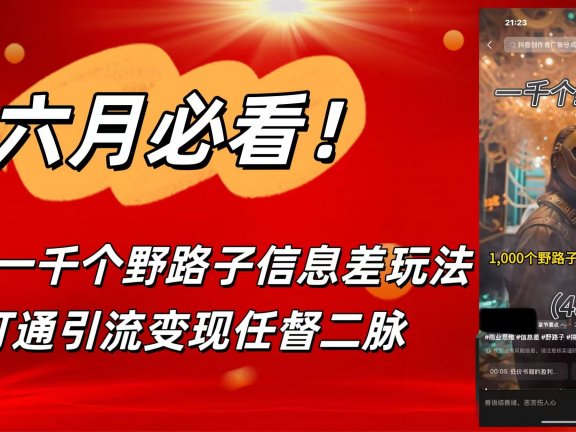 6月必看!抖音一千个野路子信息差玩法,打通引流变现任督二脉