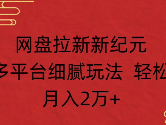 网盘拉新，新纪元多平台，细腻玩法，轻松月入2万+
